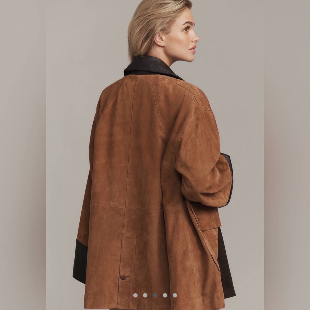 NWT #Anthropologie Retail$498 Brown Suede Women's Coat with leather cuff. Sz xs - Picture 5 of 12